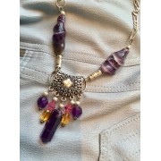 738 collier style Bali, améthyste, citrine, swarovski rose, argent sterling